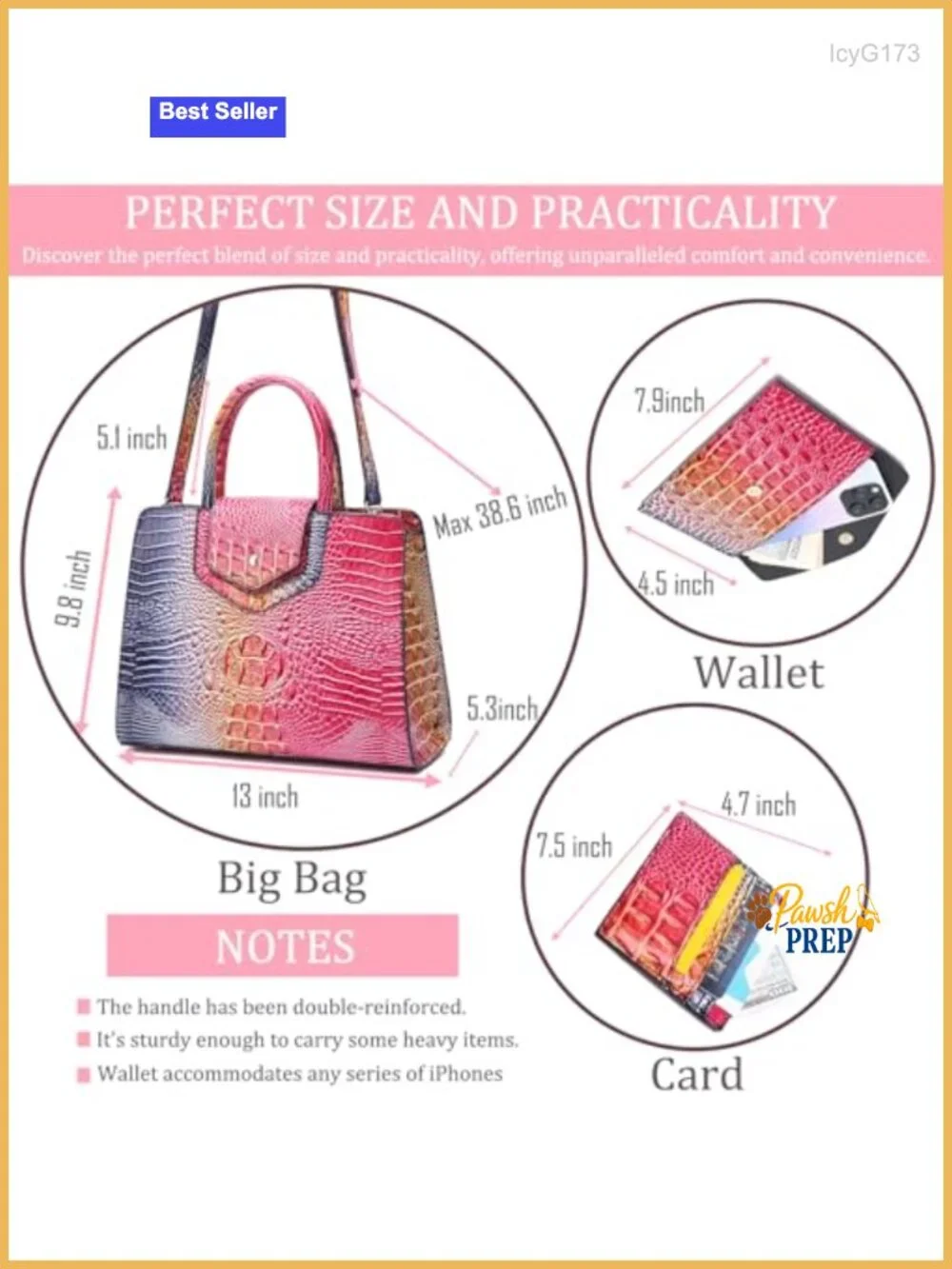 Women's Vegan Leather Satchel Handbag Set - 3 Piece with Wallet & Cardholder